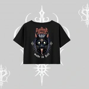 Gothic Cat Made in Hell Baskılı Sweatshirt Oversize Crop Tshirt