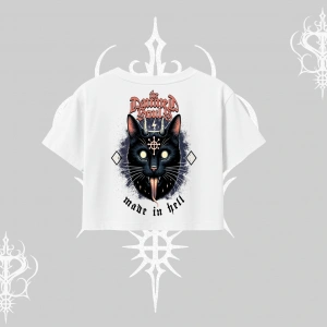 Gothic Cat Made in Hell Baskılı Sweatshirt Oversize Crop Tshirt