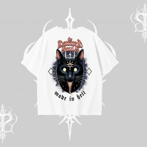 Gothic Cat Made in Hell Baskılı Sweatshirt Oversize Tshirt