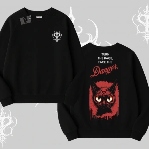 Gotik Kedi Arka Baskılı Biskilet Sweatshirt