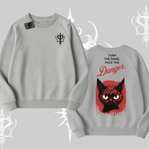 Gotik Kedi Arka Baskılı Biskilet Sweatshirt