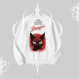 Gotik Kedi Arka Baskılı Biskilet Sweatshirt