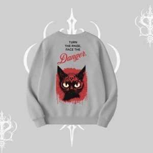 Gotik Kedi Arka Baskılı Biskilet Sweatshirt