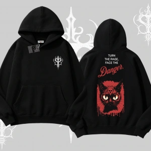 Gotik Kedi Arka Baskılı Kapşonlu Sweatshirt