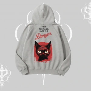 Gotik Kedi Arka Baskılı Kapşonlu Sweatshirt