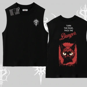 Gotik Kedi Arka Baskılı Kolsuz Tshirt