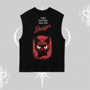 Gotik Kedi Arka Baskılı Kolsuz Tshirt