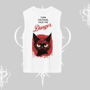 Gotik Kedi Arka Baskılı Kolsuz Tshirt