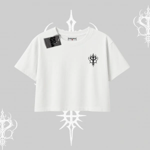 Gotik Kedi Arka Baskılı Oversize Crop Tshirt