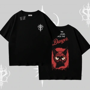 Gotik Kedi Arka Baskılı Oversize Tshirt
