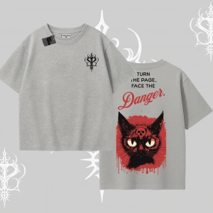 Gotik Kedi Arka Baskılı Oversize Tshirt