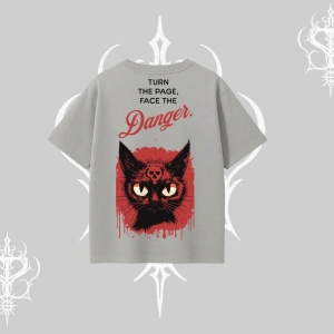 Gotik Kedi Arka Baskılı Oversize Tshirt