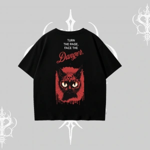 Gotik Kedi Arka Baskılı Oversize Tshirt