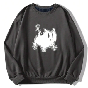 Grafik Düşük Omuz Oversize Sweat Gri