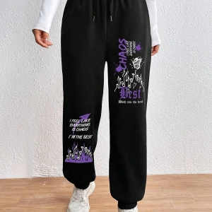 Graphic Drawstring Waist 4 Mevsim Eşofman