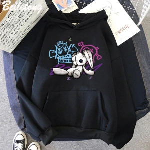 Gri Arcane Jinx Hoodie Maymun Bebek Tavşan Graffiti Grunge Tarzı Kpop i Siyah Anime