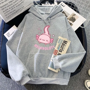 Gri Axolotl Yeme Kabarcık Boba Süt Çay Hoodies Rahat Kawaii Karikatür Uzun K
