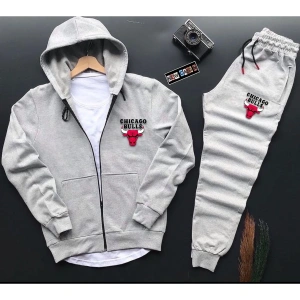 Gri BULLS Dijital Baskılı Kışlık UNİSEX Eşofman Takımı