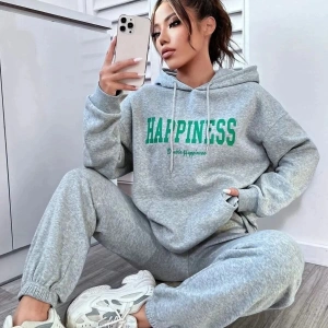 Gri Happiness Dijital Baskılı Kışlık UNİSEX Eşofman Takımı