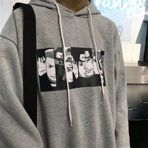 Gri Kapüşonlu Naruto Anime Sweatshirt