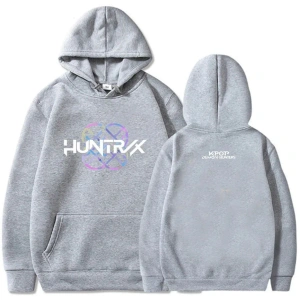 Gri KPop Demon Hunters Huntrix Logosu Hoodie Film, Kaza
