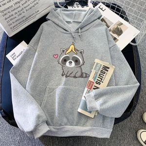 Gri Muz Kabuğu ile sevimli Rakun Hoodies Karikatür Kawaii Grafik B