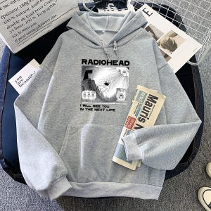 Gri Radiohead Baskılı Komik Retro Karikatür Hoody Harajuku Manga Hoodieonbahar Pol