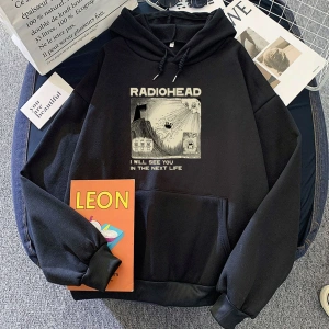 Gri Radiohead Baskılı Komik Retro Karikatür Hoody Harajuku Manga Hoodieonbahar Pol