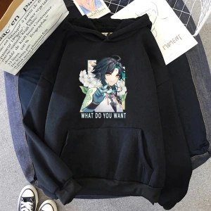 Gri Sıcak oyun Anime Hoodie yaıklı XiaoGenshin darbe Punk i büyük boy kaz