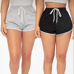 Gri Siyah Penye Kumaş 2li Ipli Penye Şort