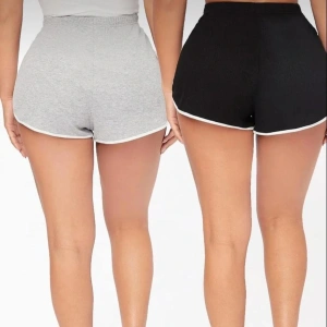 Gri Siyah Penye Kumaş 2li Ipli Penye Şort