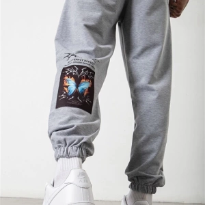 Gri Unisex Butterfly Baskılı Jogger Eşofman