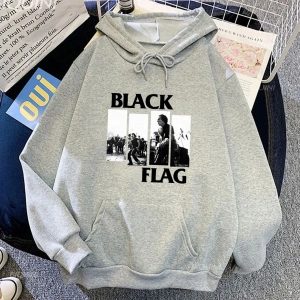 Gri Unisex Punk Rock Grubu Siyah Bayrak Grafik Kapüşonlular Sokak Funko Pop Vintage Rahat