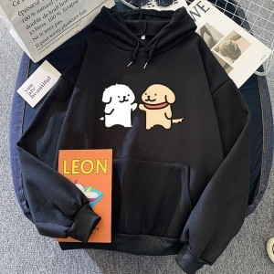 Gri Yavru Malta KöpeğiHoodies Kawaii Grafik iç