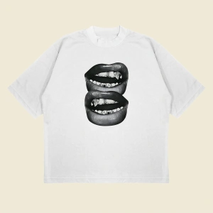 Grillz Teeth Baskılı Oversize Unisex Pamuklu Nefes Alan Kalın Kumaşlı