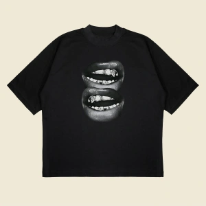 Grillz Teeth Baskılı Oversize Unisex Pamuklu Nefes Alan Kalın Kumaşlı