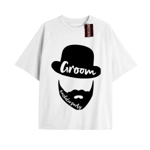 GROOM BACHELOR PARTY Unisex Oversize Yazılı Tshirt BEYAZ