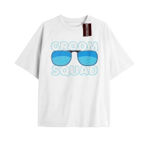 GROOM SQUAD Unisex Oversize Yazılı Tshirt BEYAZ