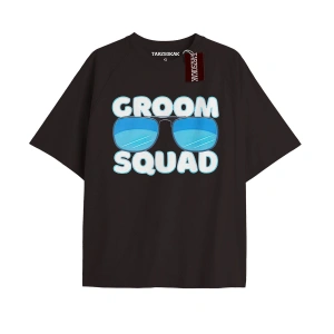 GROOM SQUAD Unisex Oversize Yazılı Tshirt SİYAH