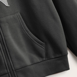 Grunge Punk Düz Renk Fermuarlı Yıldız Baskılı Kapüşonlu Sweatshirt Model 5157