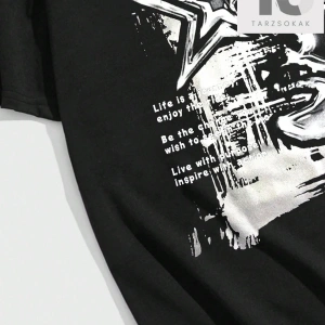 Grunge Punk Erkek Karakter ve Yazı Baskılı T-shirt