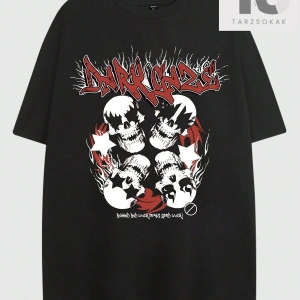 Grunge Punk Erkek Mektup ve Kafatası Baskı Damla Omuz Tişört