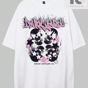 Grunge Punk Erkek Mektup ve Kafatası Baskı Damla Omuz Tişört