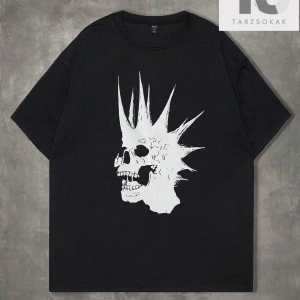 Grunge Punk Erkek Pamuk Kafatası Baskı Tişört