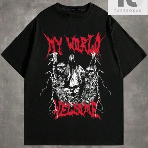 Grunge Punk Erkek Pamuk Mektup ve İskelet Baskı Tişört