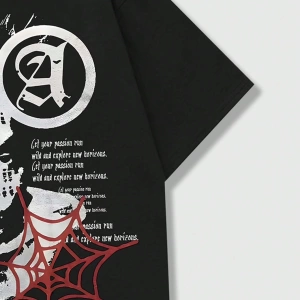 Grunge Punk Erkek Portre Ve Slogan Baskılı Kısa Kollu Tişört, Okul