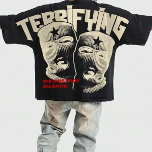 Grunge Punk Erkek Retro Sokak Grafik Baskılı Bol Kesim Kısa Kollu Tişört, Yazlık So