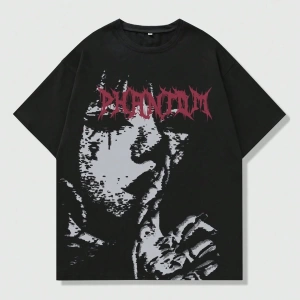 Grunge Punk Erkek Siluet Figür Baskılı Tişört, High Street Vintage Stili