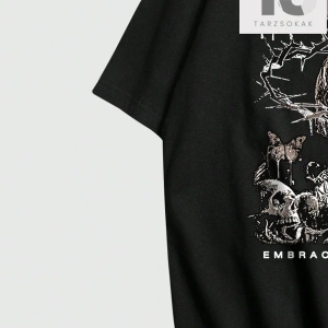 Grunge Punk Kafatası Baskılı Erkek Günlük Yuvarlak Yaka Tişört