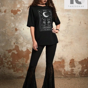 Grunge Punk Kafatası Grafik Damla Omuz Tişört